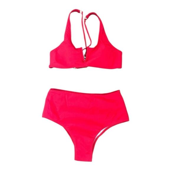 Women's Red High-Waisted Bikini Set Size S Adjustable Straps - Picture 1 of 8